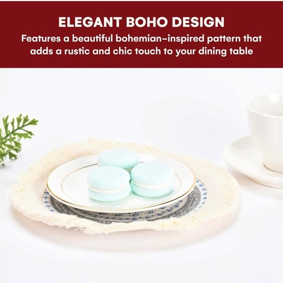 - Round boho placemats 9x9 washable cotton tea spot Mats ( 4 ) - Picture 10 of 16